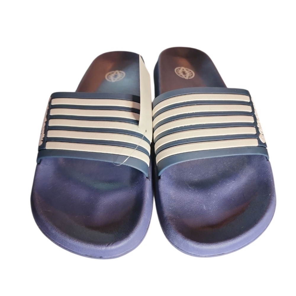 NEW Men's Akademiks Striped Logo Navy Blue & White Slides Slippers Size 11 (44) - Picture 4 of 9